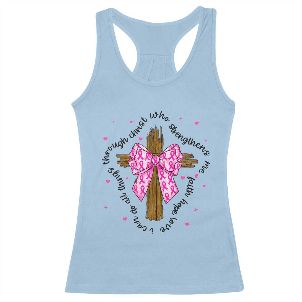 Christian Breast Cancer Support Racerback Tank Top I Can Do All Things Through Christ