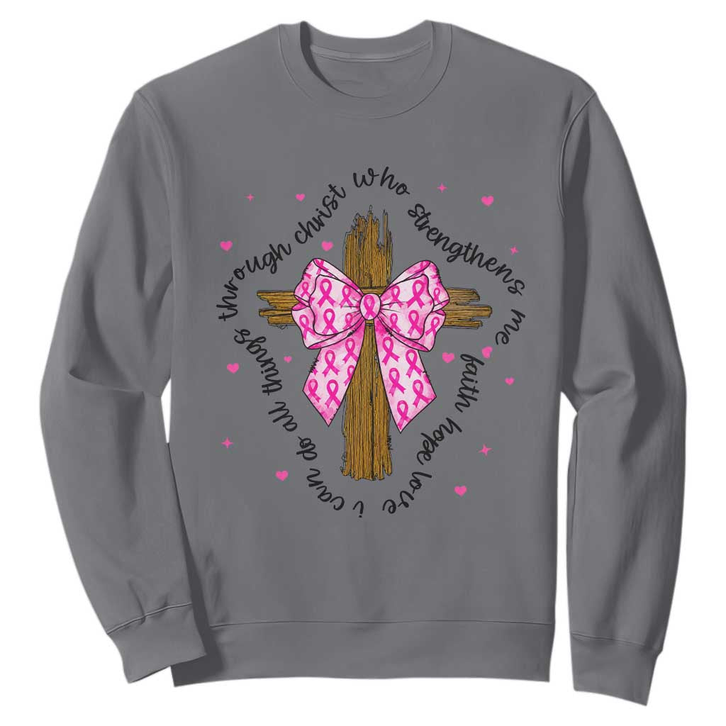 Christian Breast Cancer Support Sweatshirt I Can Do All Things Through Christ