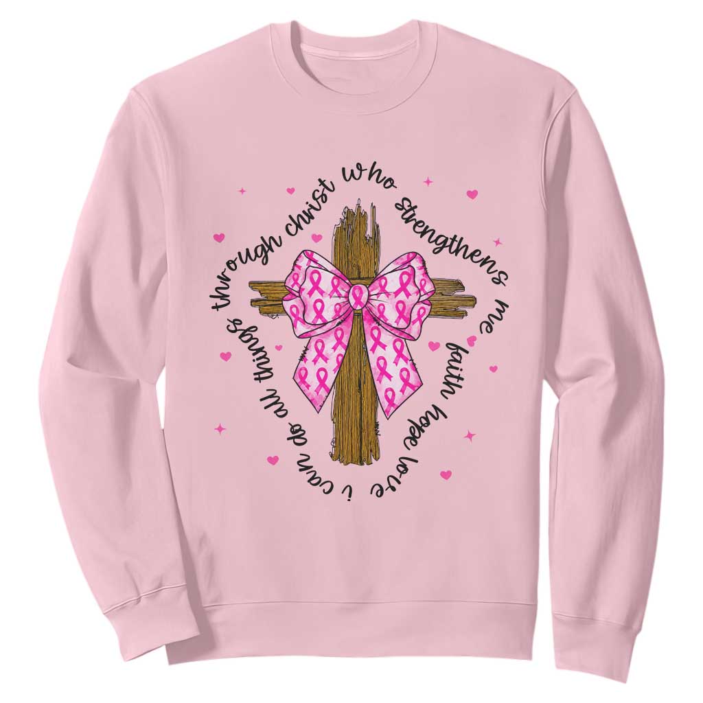 Christian Breast Cancer Support Sweatshirt I Can Do All Things Through Christ