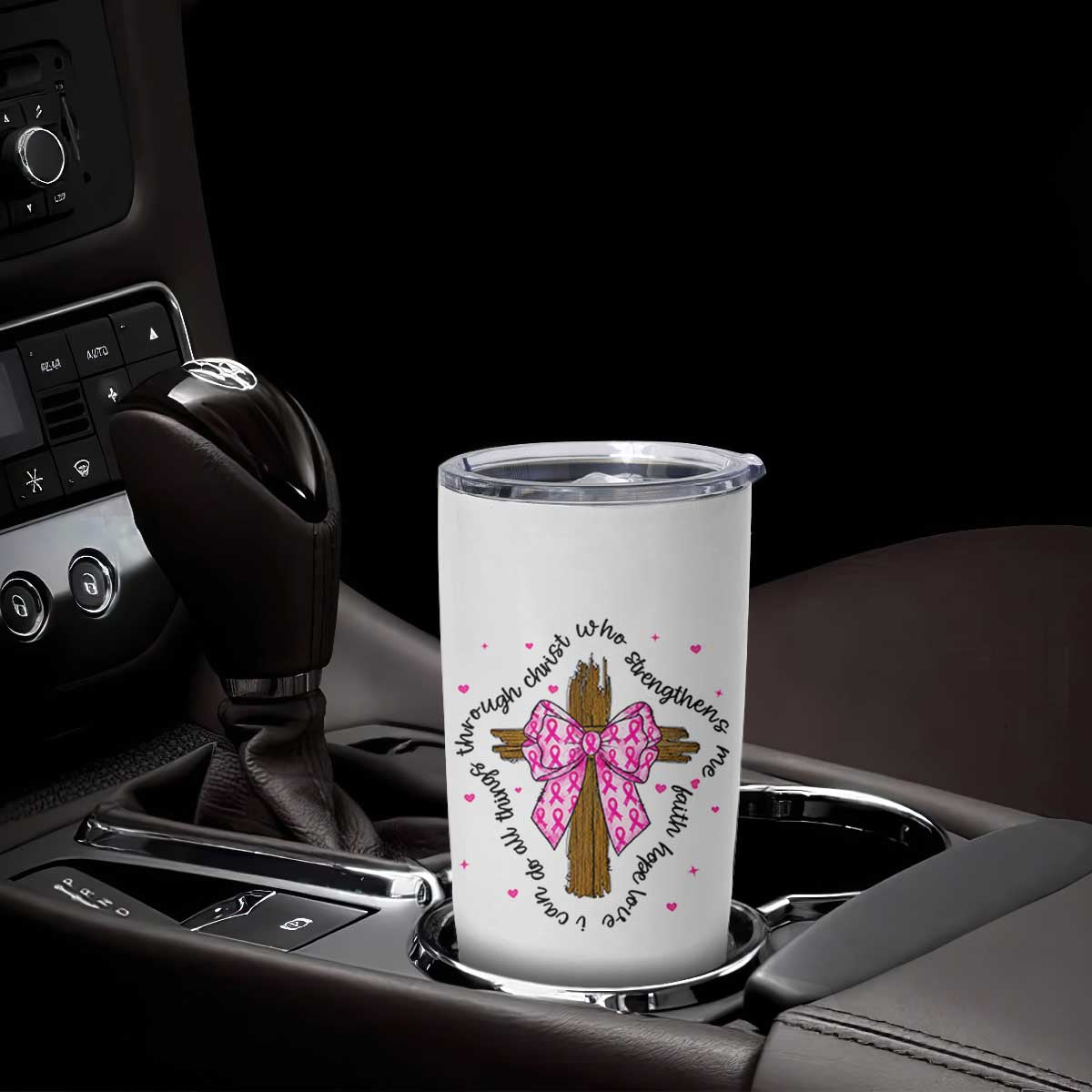 Christian Breast Cancer Support Tumbler Cup I Can Do All Things Through Christ