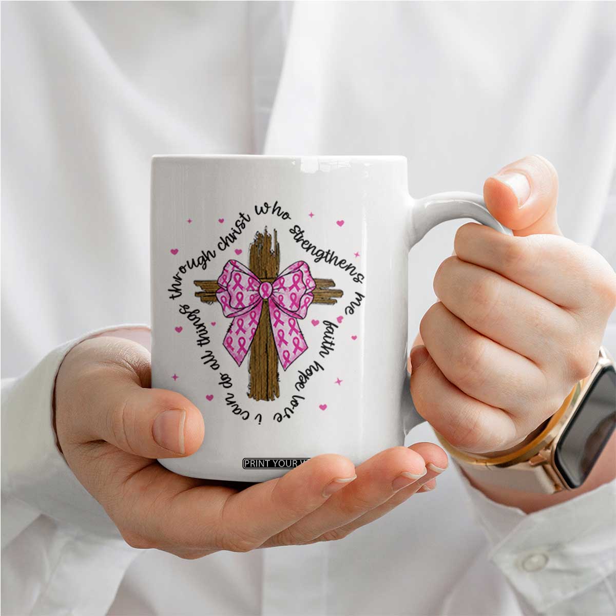 Christian Breast Cancer Support Coffee Mug I Can Do All Things Through Christ