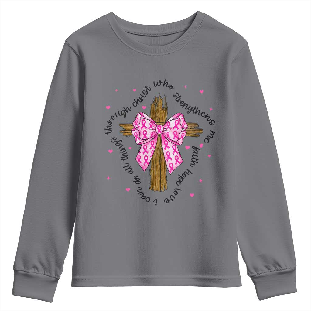 Christian Breast Cancer Support Youth Sweatshirt I Can Do All Things Through Christ