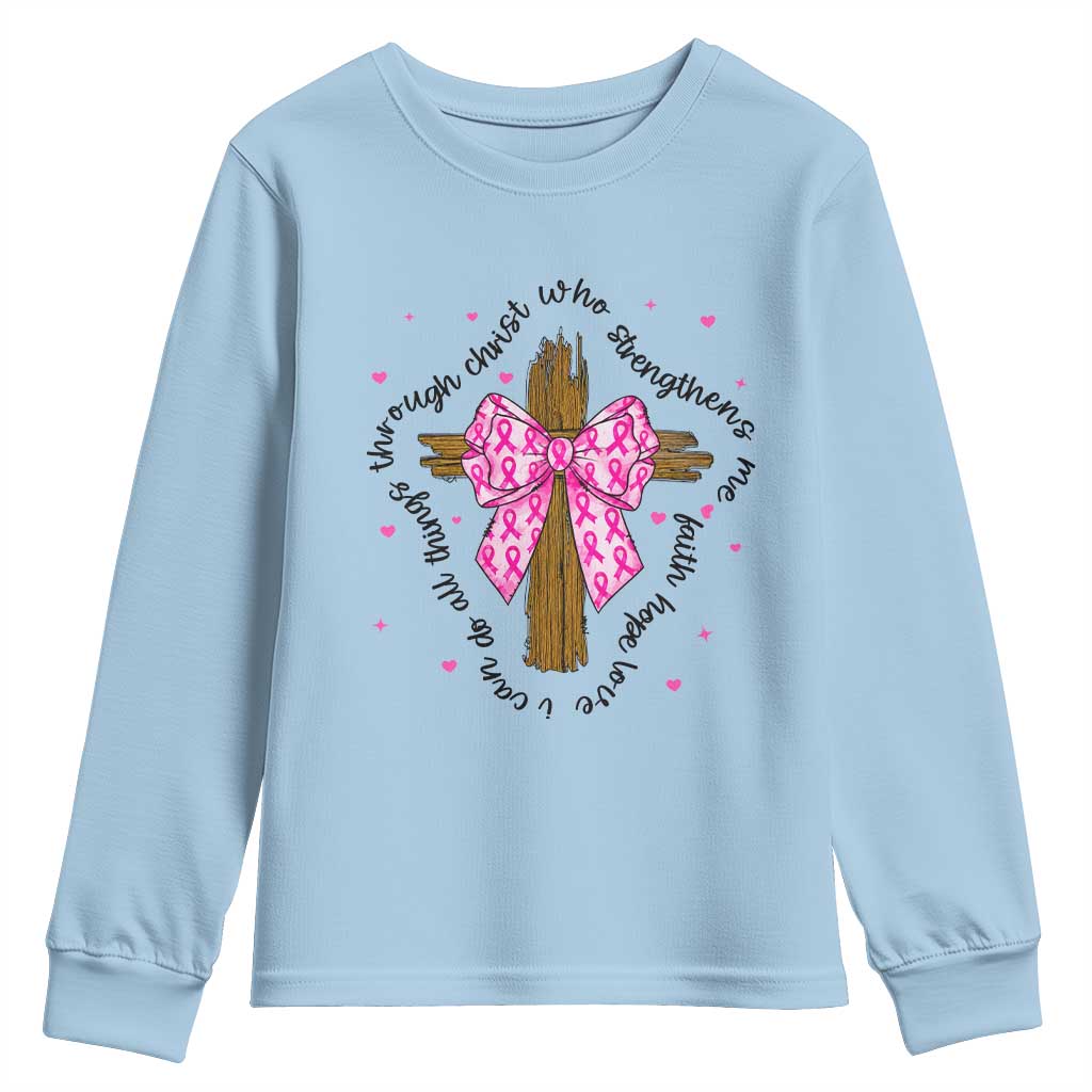Christian Breast Cancer Support Youth Sweatshirt I Can Do All Things Through Christ