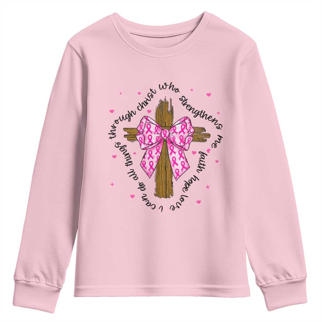 Christian Breast Cancer Support Youth Sweatshirt I Can Do All Things Through Christ