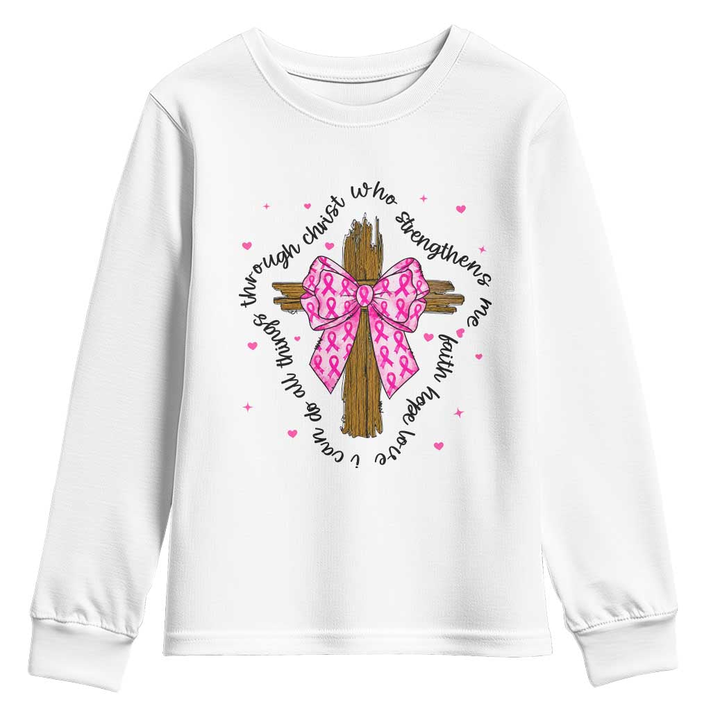 Christian Breast Cancer Support Youth Sweatshirt I Can Do All Things Through Christ