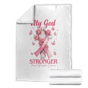 My God Is Stronger Than Breast Cancer Throw Blanket Christian Warrior Support