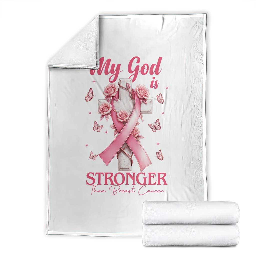 My God Is Stronger Than Breast Cancer Throw Blanket Christian Warrior Support