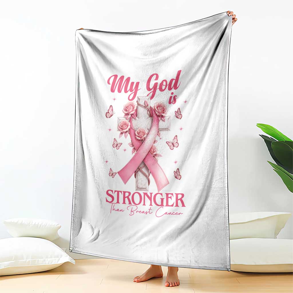 My God Is Stronger Than Breast Cancer Throw Blanket Christian Warrior Support