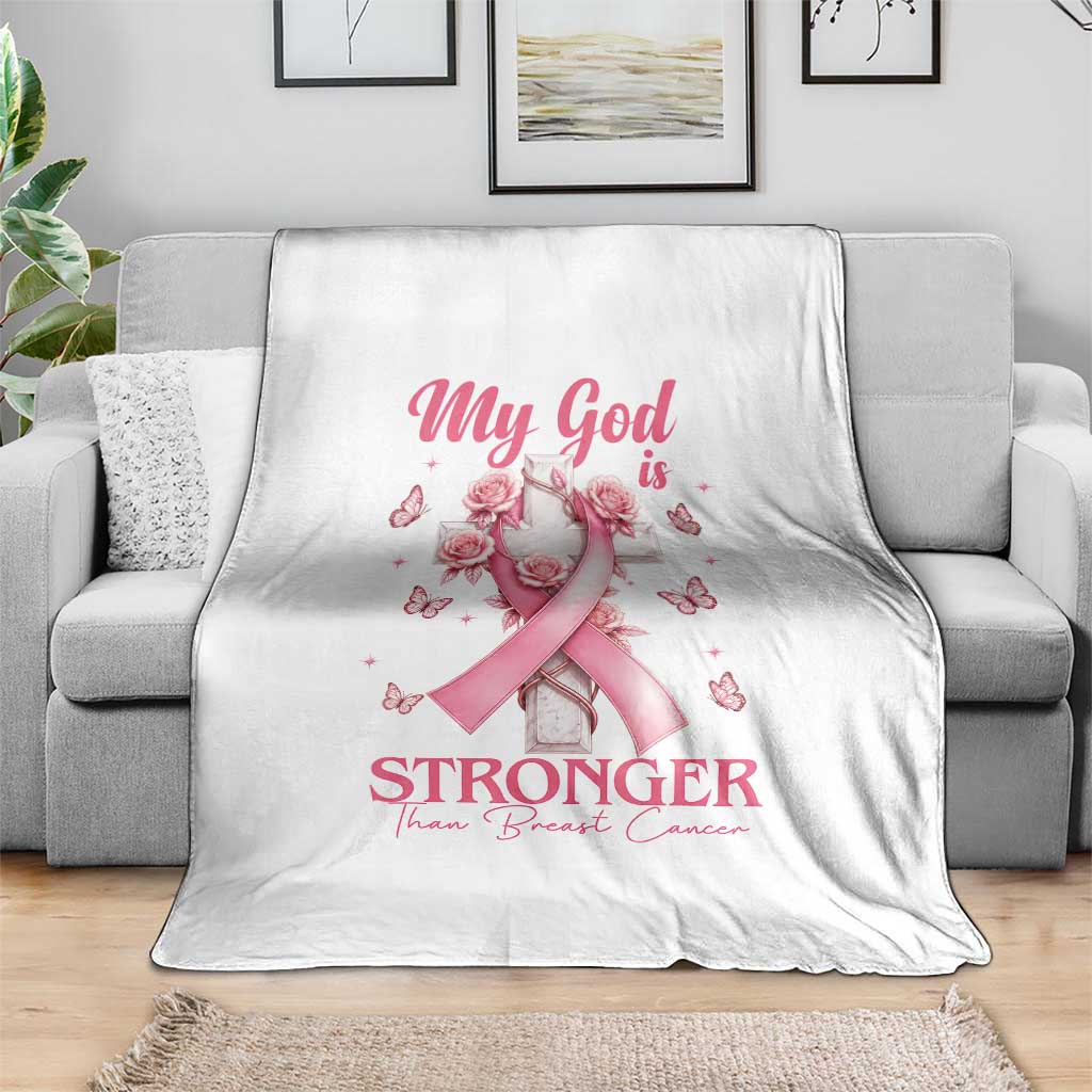 My God Is Stronger Than Breast Cancer Throw Blanket Christian Warrior Support