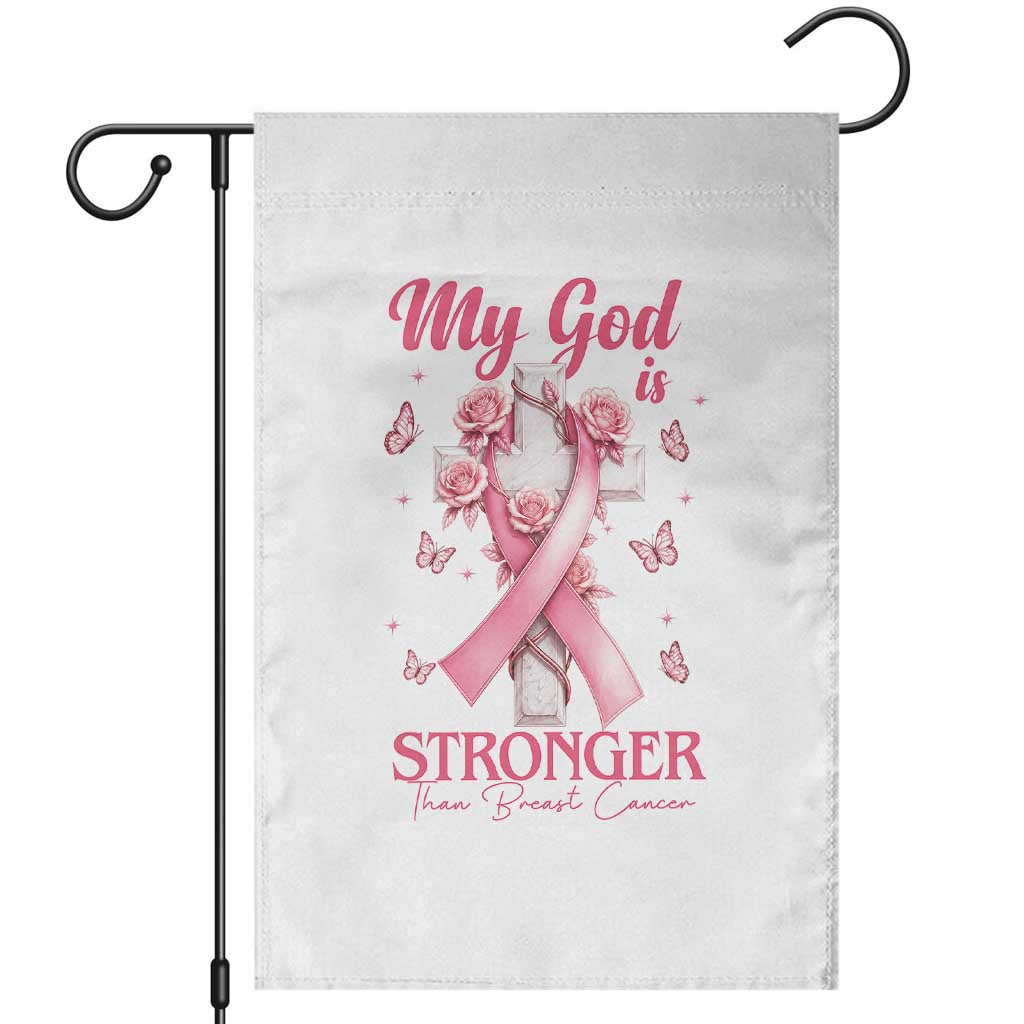My God Is Stronger Than Breast Cancer Garden Flag Christian Warrior Support