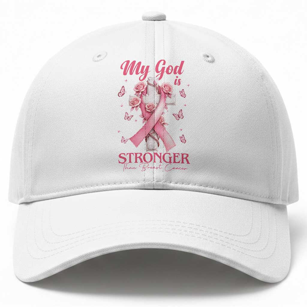My God Is Stronger Than Breast Cancer Baseball Cap Christian Warrior Support