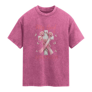 My God Is Stronger Than Breast Cancer Washed Cotton T-Shirt Christian Warrior Support