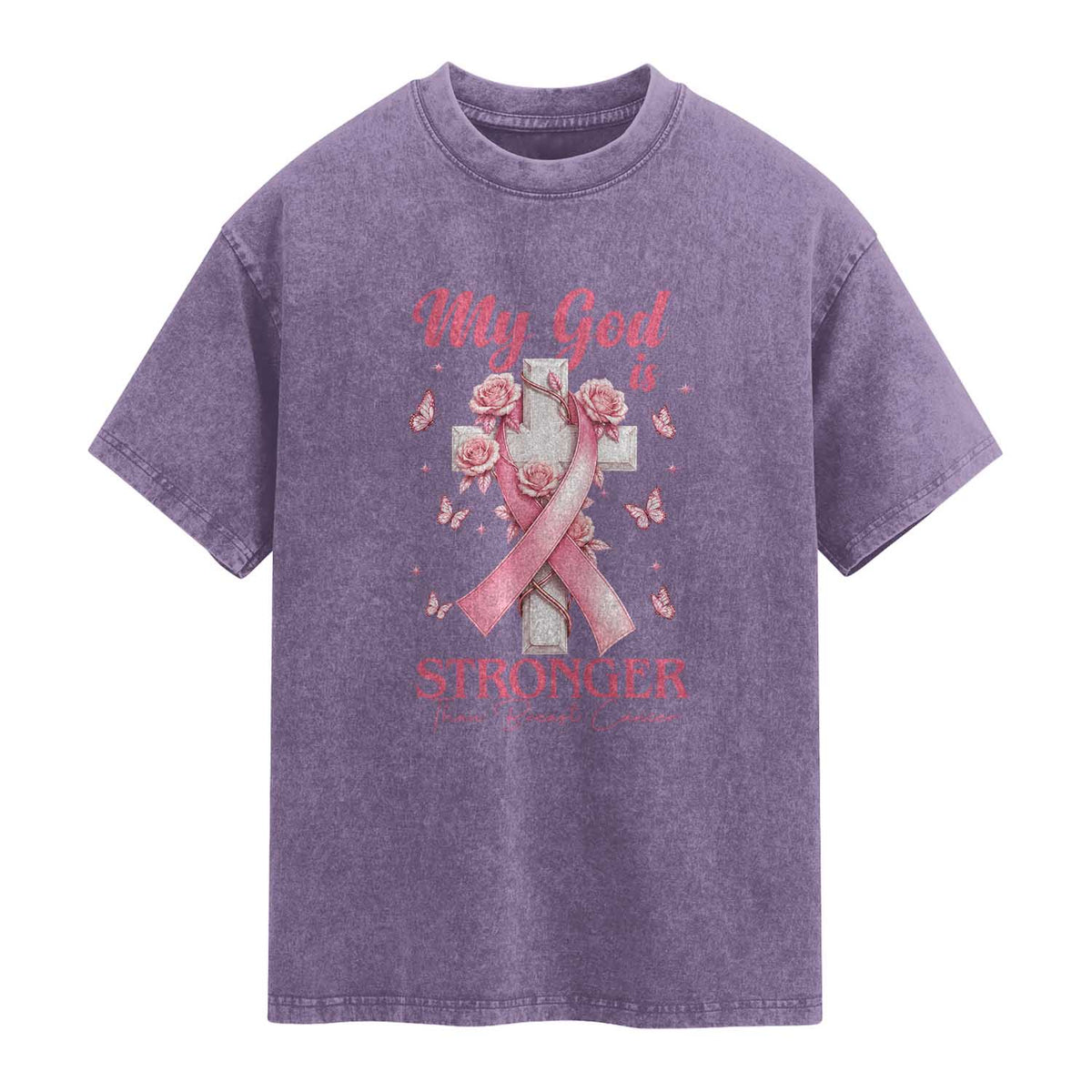 My God Is Stronger Than Breast Cancer Washed Cotton T-Shirt Christian Warrior Support