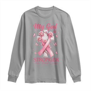 My God Is Stronger Than Breast Cancer Long Sleeve Shirt Christian Warrior Support