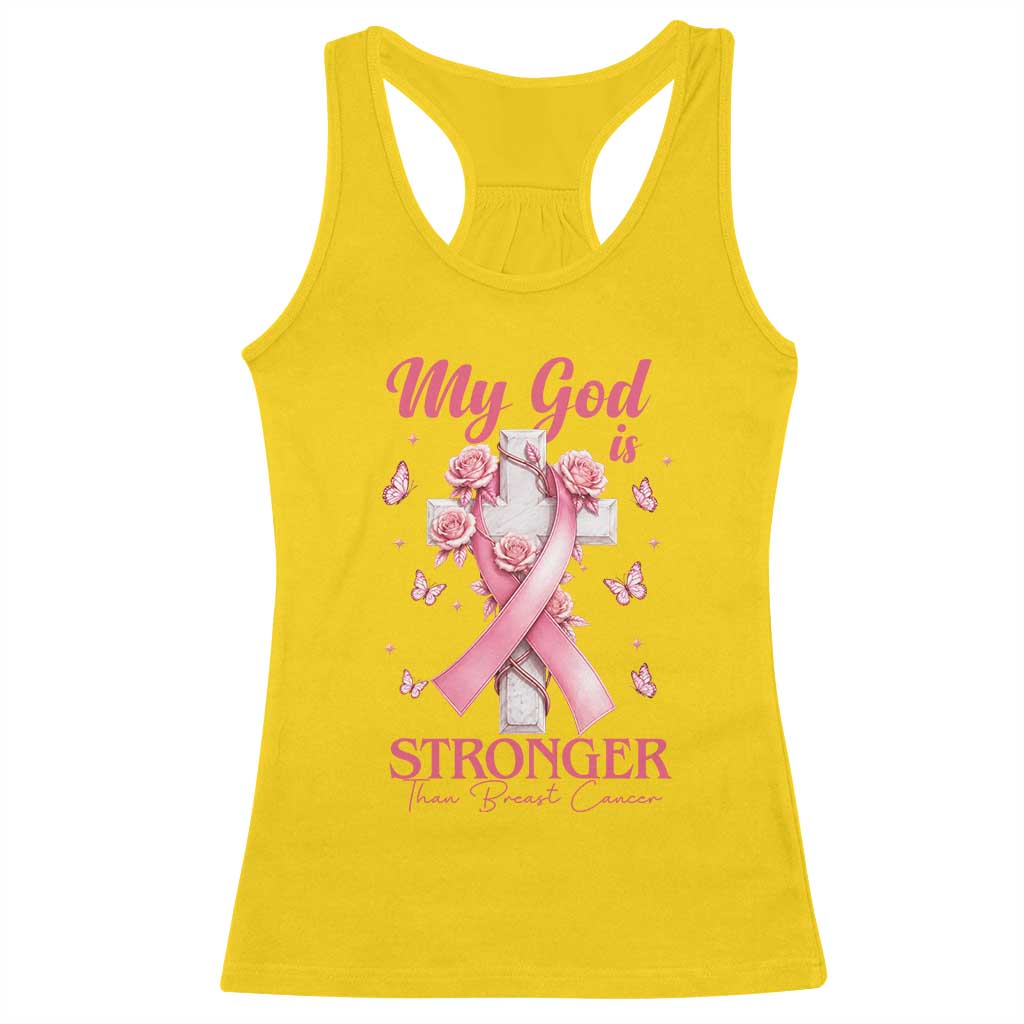 My God Is Stronger Than Breast Cancer Racerback Tank Top Christian Warrior Support