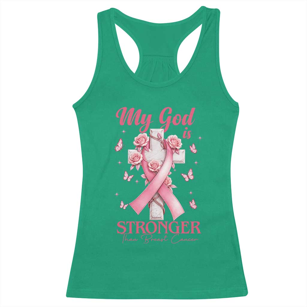 My God Is Stronger Than Breast Cancer Racerback Tank Top Christian Warrior Support