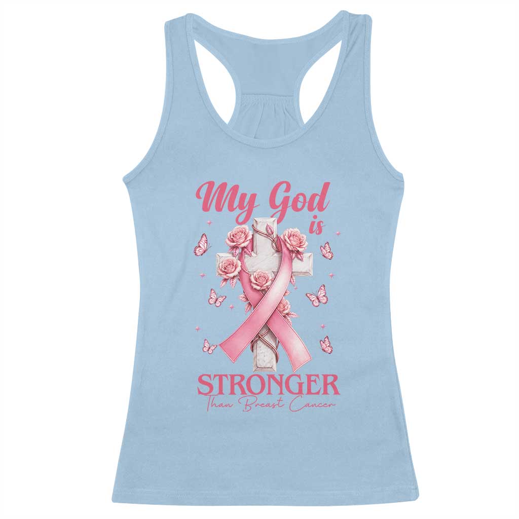 My God Is Stronger Than Breast Cancer Racerback Tank Top Christian Warrior Support