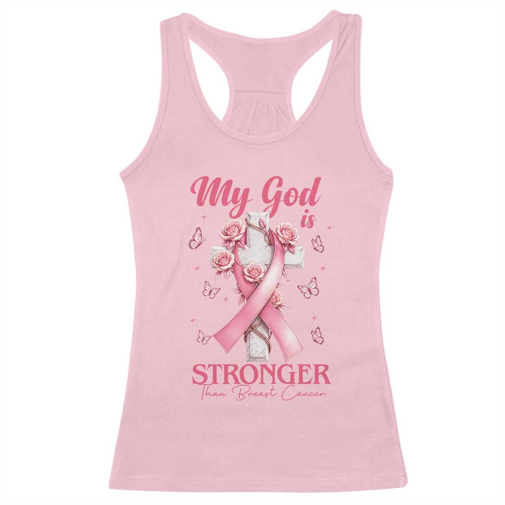 My God Is Stronger Than Breast Cancer Racerback Tank Top Christian Warrior Support