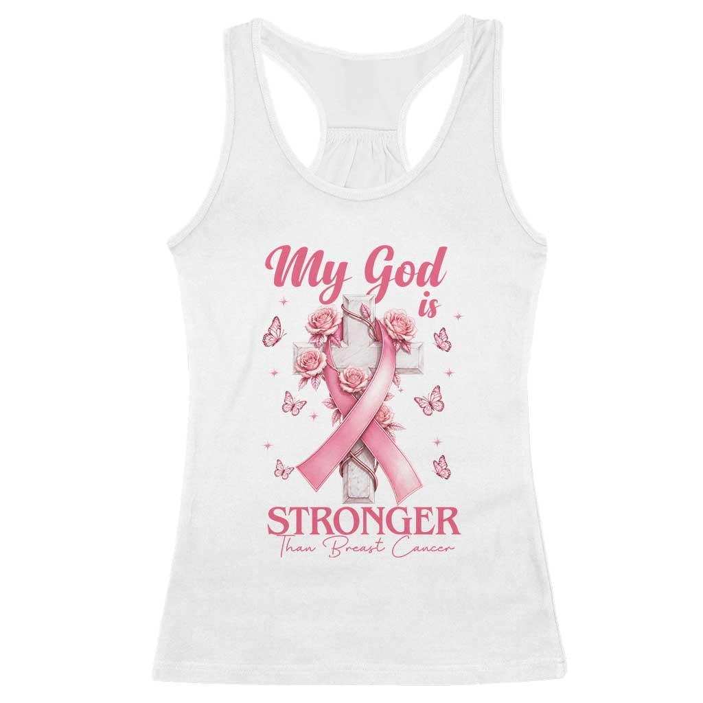 My God Is Stronger Than Breast Cancer Racerback Tank Top Christian Warrior Support