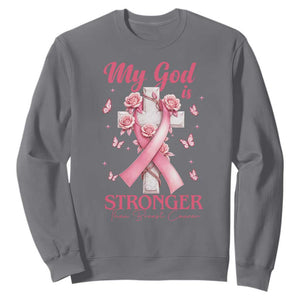 My God Is Stronger Than Breast Cancer Sweatshirt Christian Warrior Support