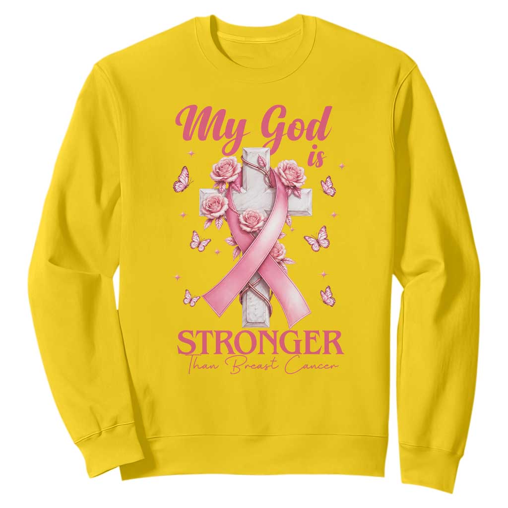 My God Is Stronger Than Breast Cancer Sweatshirt Christian Warrior Support