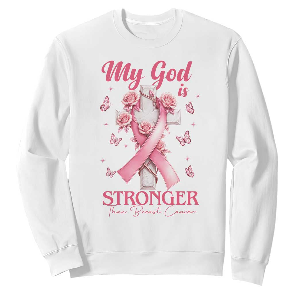My God Is Stronger Than Breast Cancer Sweatshirt Christian Warrior Support
