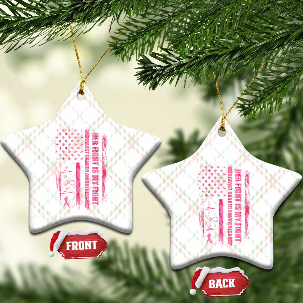 Patriotic Breast Cancer Support Warrior Gift Ceramic Ornament Her Fight My Fight