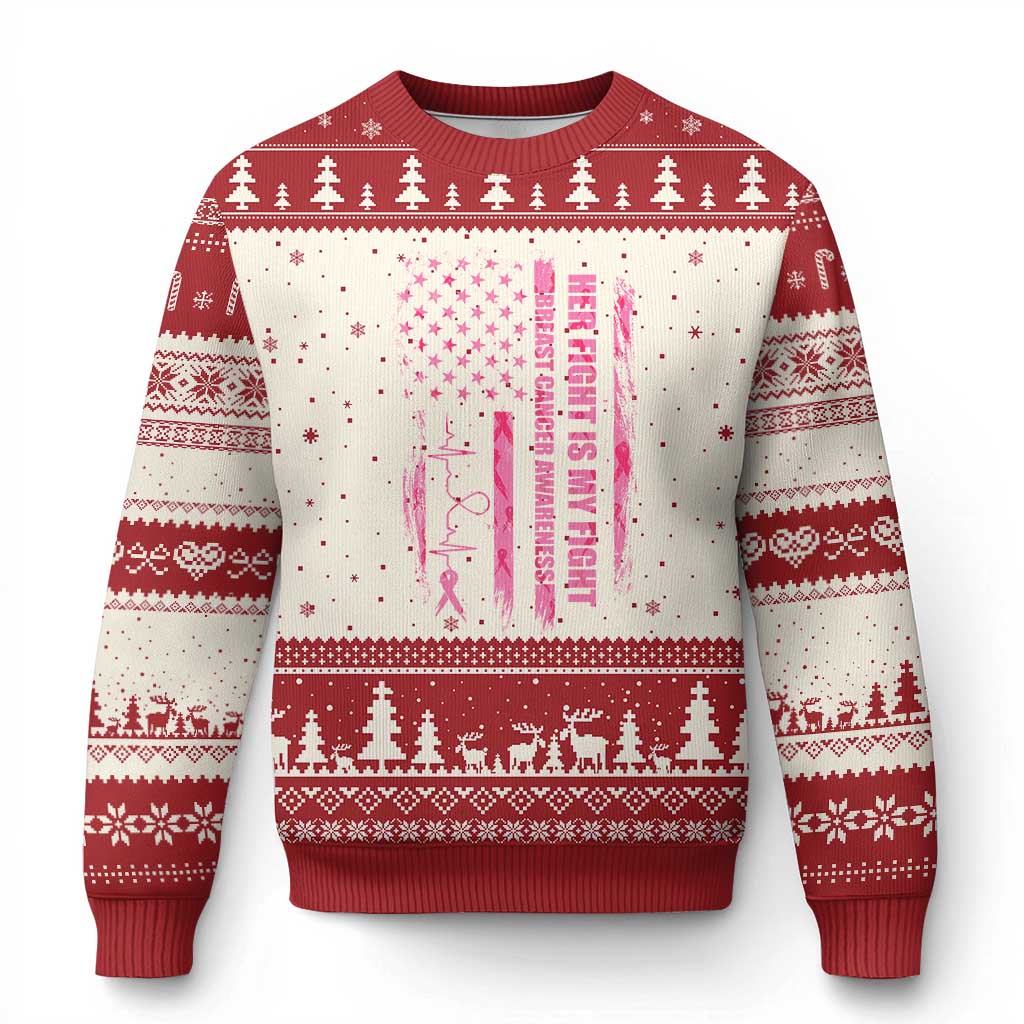 Patriotic Breast Cancer Support Warrior Gift Ugly Christmas Sweater Her Fight My Fight