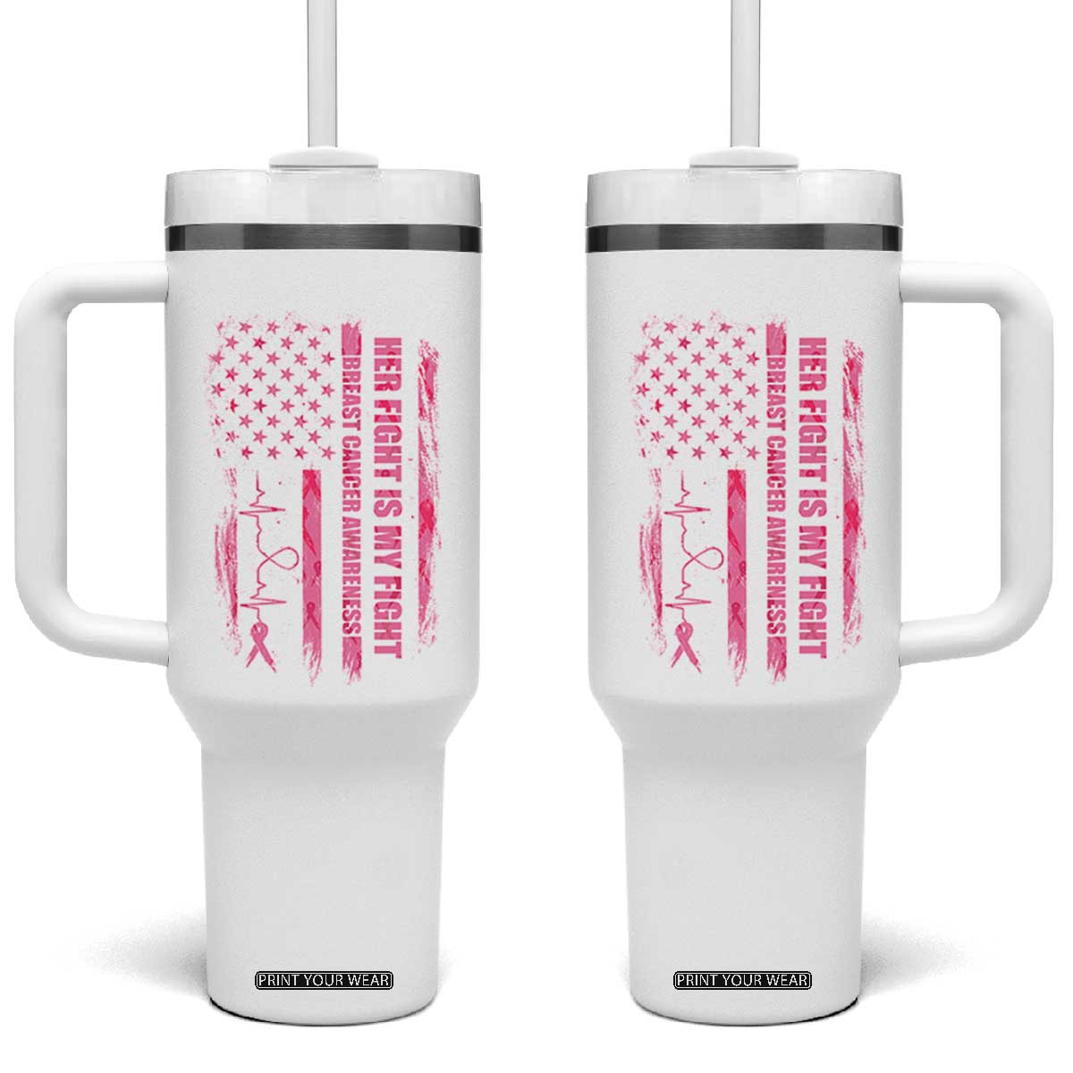 Patriotic Breast Cancer Support Warrior Gift Tumbler With Handle Her Fight My Fight