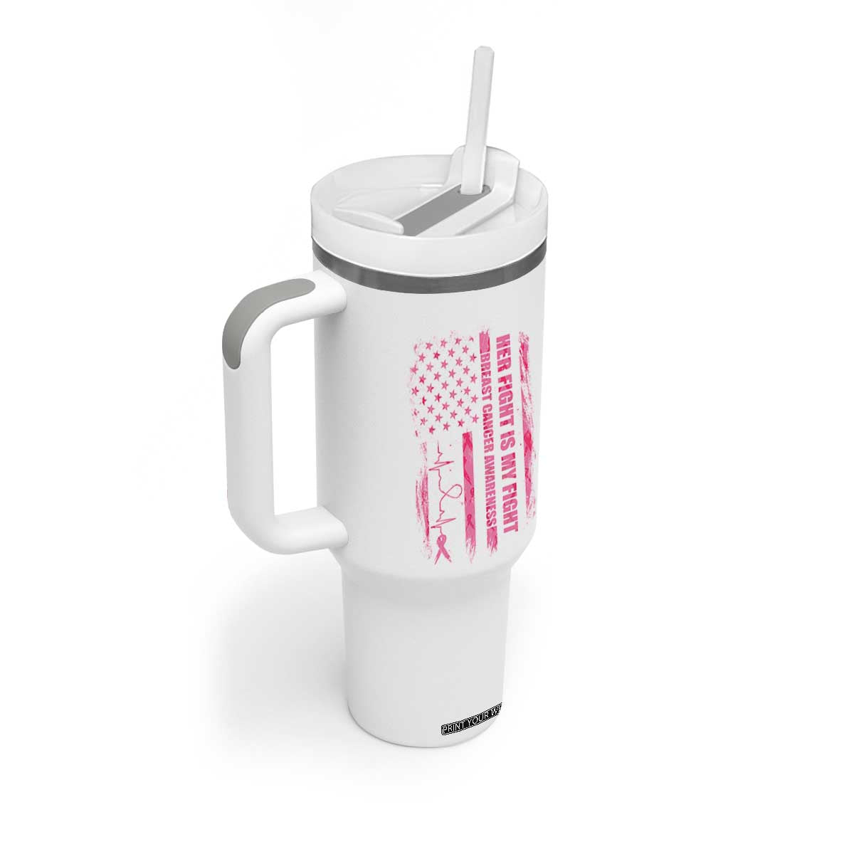 Patriotic Breast Cancer Support Warrior Gift Tumbler With Handle Her Fight My Fight