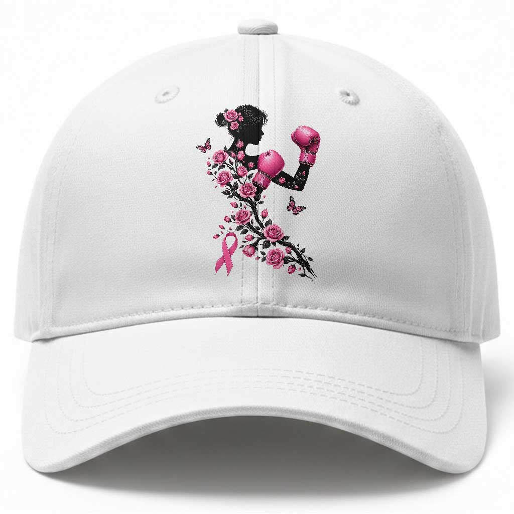Breast Cancer Warrior Baseball Cap Pink Boxing Gloves Floral Ribbon Courage