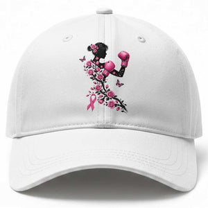 Breast Cancer Warrior Baseball Cap Pink Boxing Gloves Floral Ribbon Courage