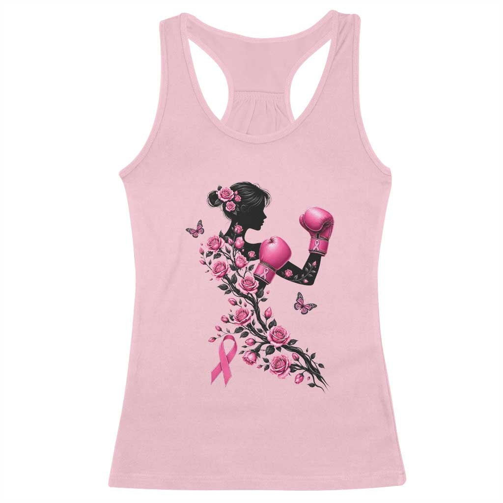 Breast Cancer Warrior Racerback Tank Top Pink Boxing Gloves Floral Ribbon Courage