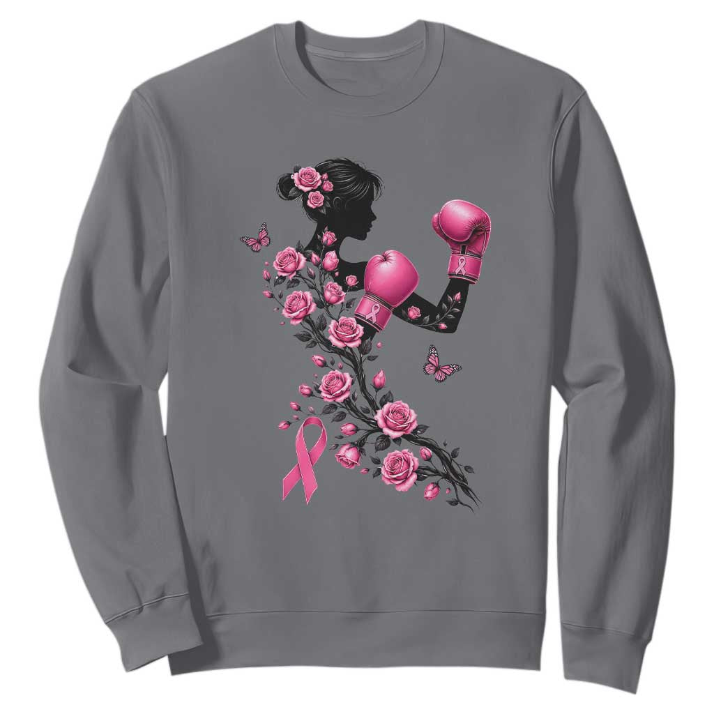 Breast Cancer Warrior Sweatshirt Pink Boxing Gloves Floral Ribbon Courage