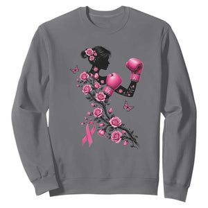 Breast Cancer Warrior Sweatshirt Pink Boxing Gloves Floral Ribbon Courage