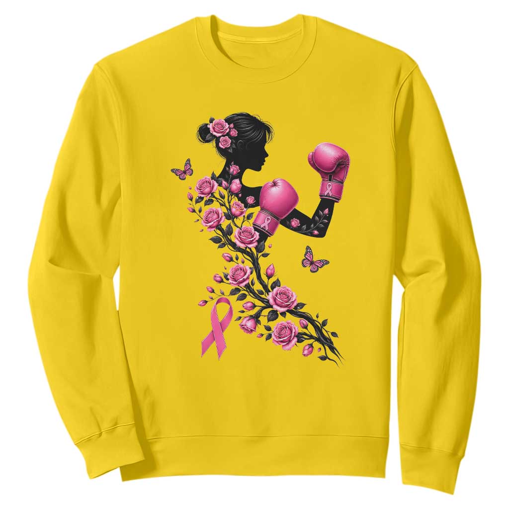 Breast Cancer Warrior Sweatshirt Pink Boxing Gloves Floral Ribbon Courage
