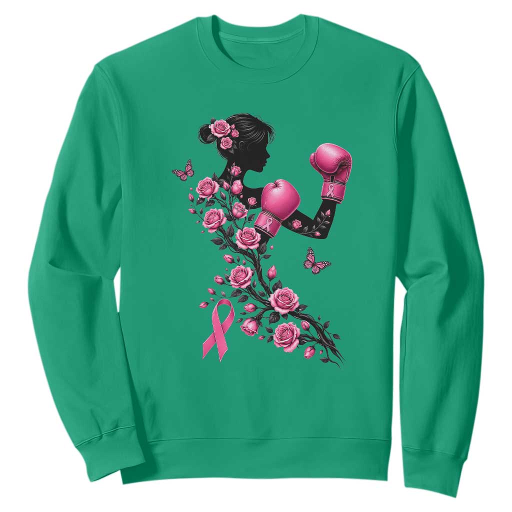 Breast Cancer Warrior Sweatshirt Pink Boxing Gloves Floral Ribbon Courage
