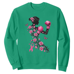 Breast Cancer Warrior Sweatshirt Pink Boxing Gloves Floral Ribbon Courage
