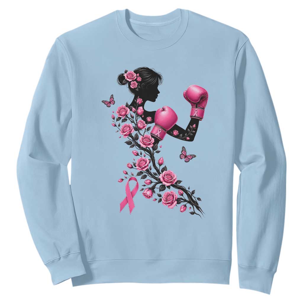 Breast Cancer Warrior Sweatshirt Pink Boxing Gloves Floral Ribbon Courage
