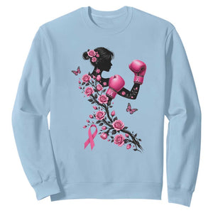Breast Cancer Warrior Sweatshirt Pink Boxing Gloves Floral Ribbon Courage