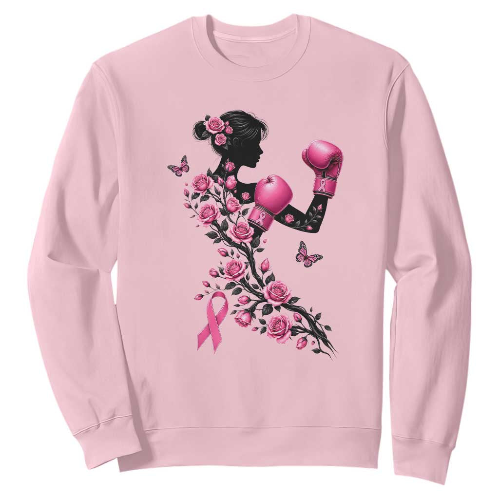 Breast Cancer Warrior Sweatshirt Pink Boxing Gloves Floral Ribbon Courage