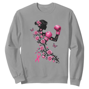 Breast Cancer Warrior Sweatshirt Pink Boxing Gloves Floral Ribbon Courage