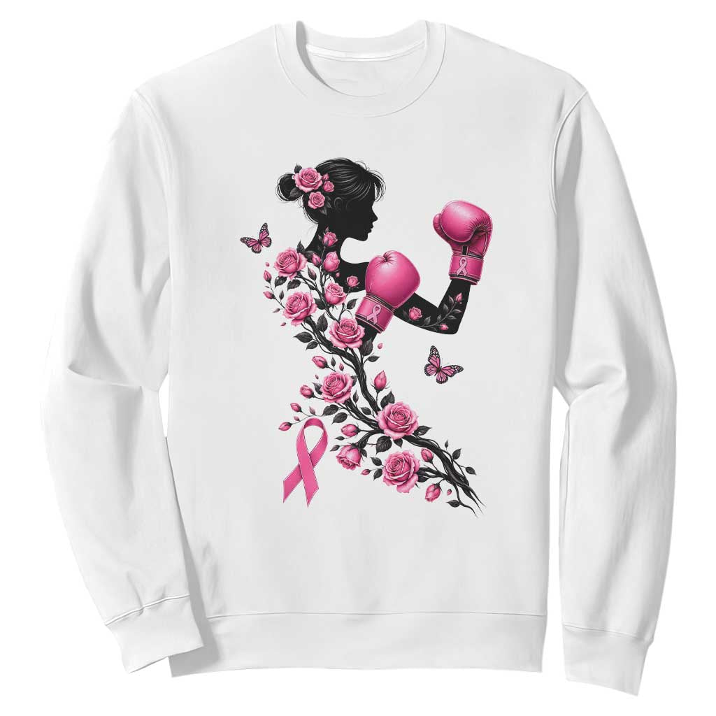 Breast Cancer Warrior Sweatshirt Pink Boxing Gloves Floral Ribbon Courage