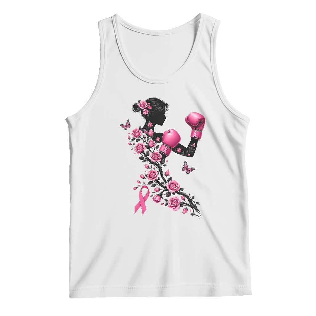 Breast Cancer Warrior Tank Top Pink Boxing Gloves Floral Ribbon Courage