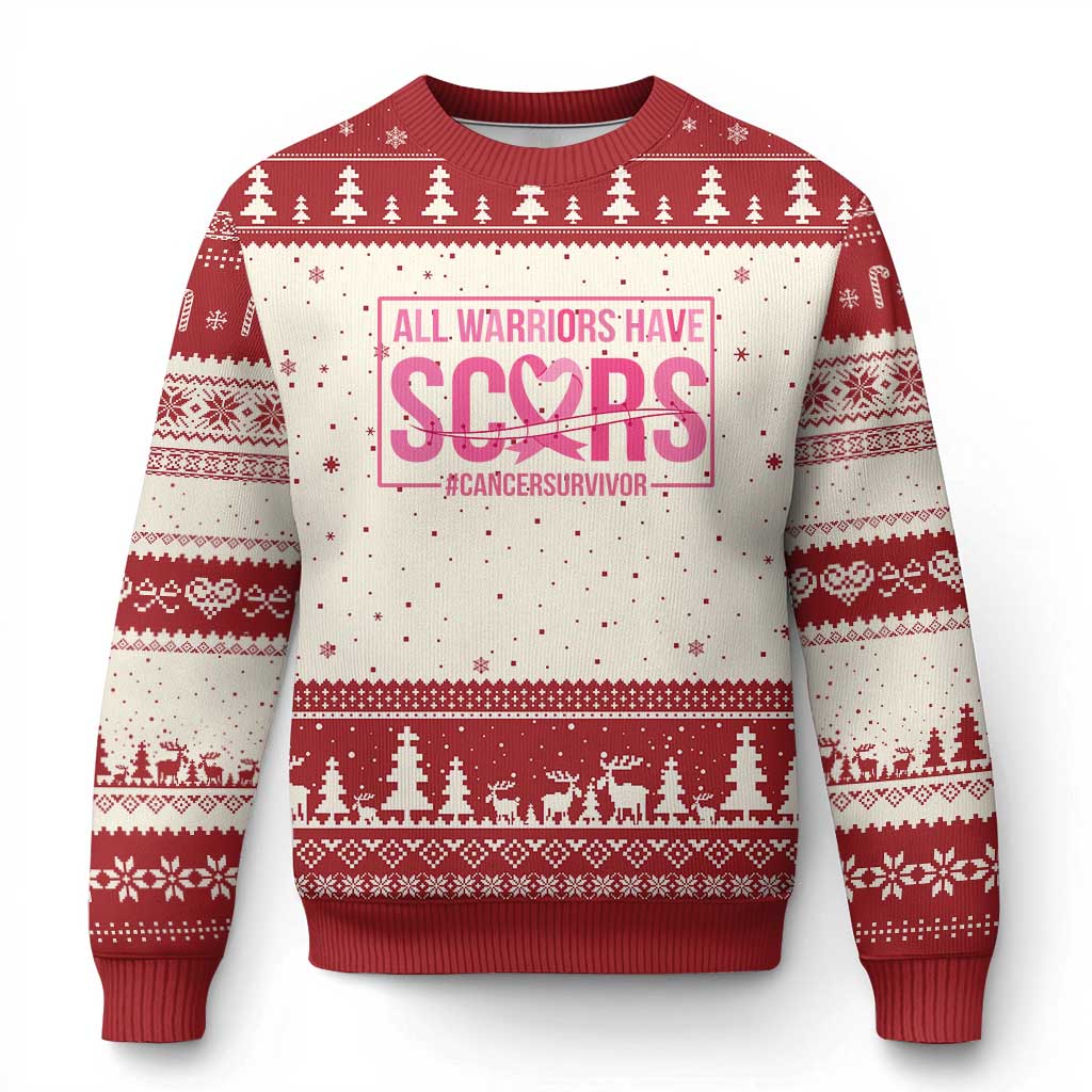Breast Cancer Fighter Support Ugly Christmas Sweater All Warriors Have Scars