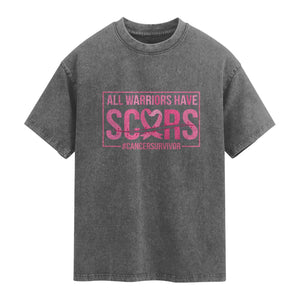Breast Cancer Fighter Support Washed Cotton T-Shirt All Warriors Have Scars
