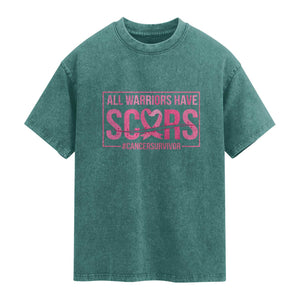 Breast Cancer Fighter Support Washed Cotton T-Shirt All Warriors Have Scars