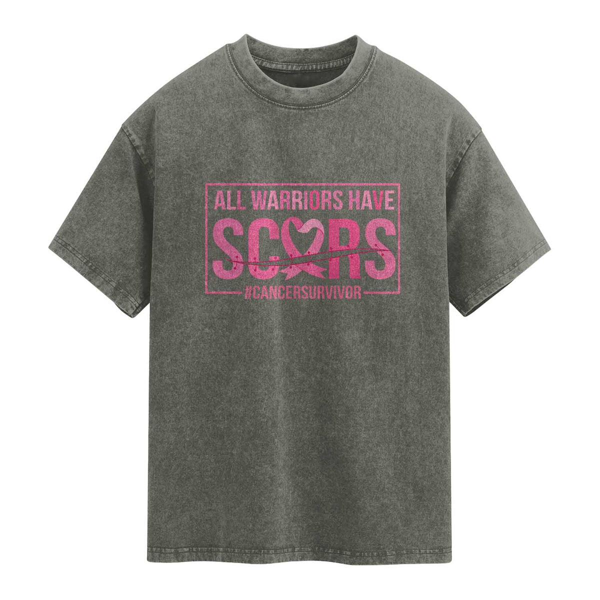 Breast Cancer Fighter Support Washed Cotton T-Shirt All Warriors Have Scars