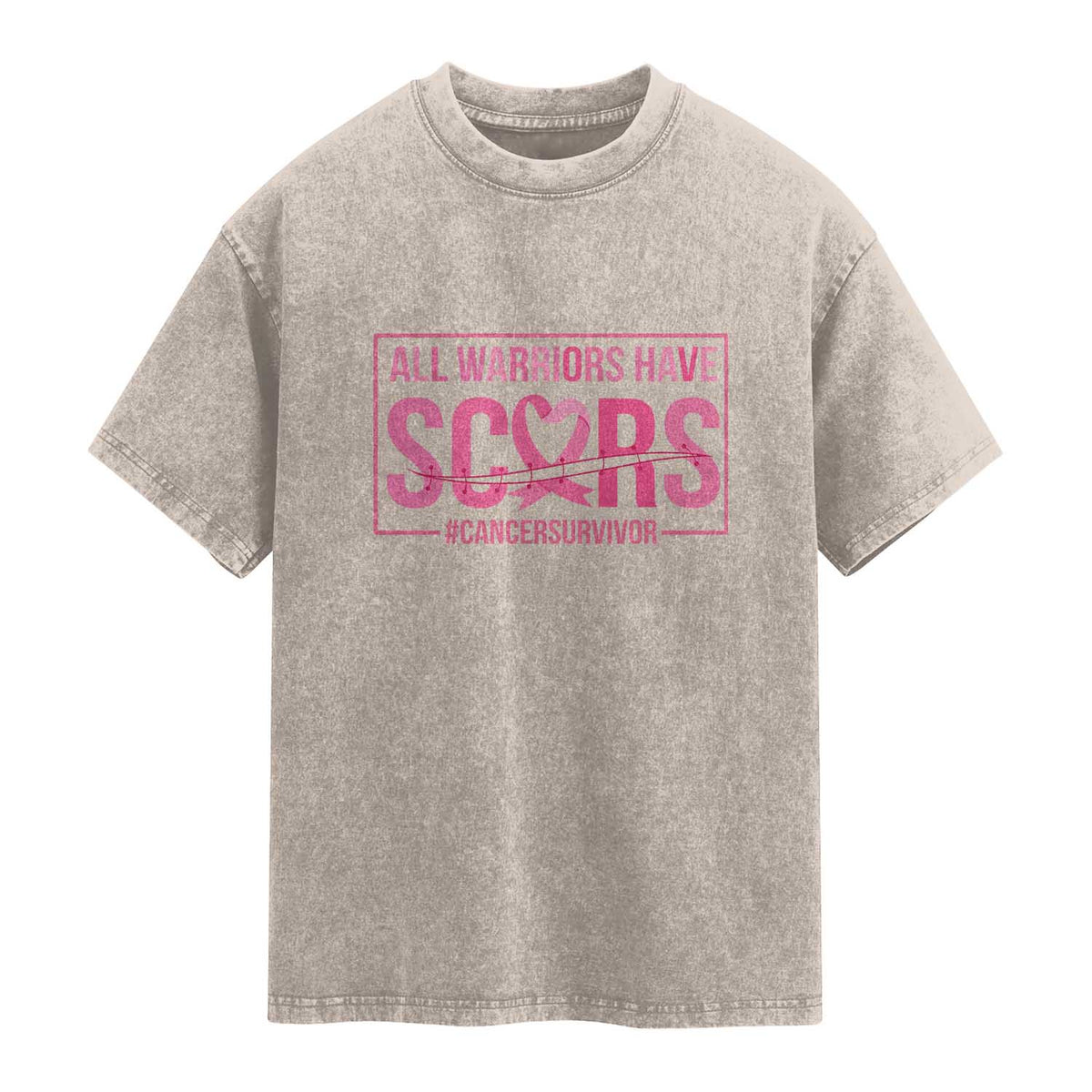 Breast Cancer Fighter Support Washed Cotton T-Shirt All Warriors Have Scars
