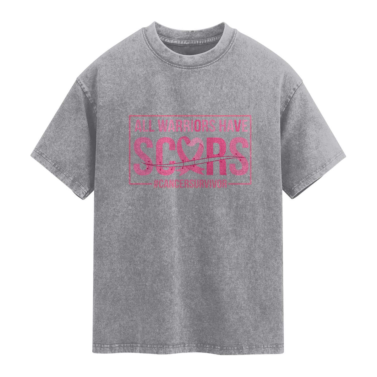 Breast Cancer Fighter Support Washed Cotton T-Shirt All Warriors Have Scars